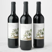 Rustikales Tropical Palm Tree Beach Sand Brautpart Weinetikett (Flaschen)