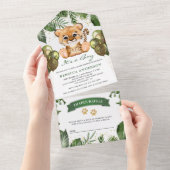 Rustikales Tropisches Jungle Safari Cheetah Babydu All In One Einladung (Abreißen)