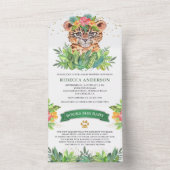 Rustikales Tropisches Jungle Safari Leopard Babydu All In One Einladung (Innen Boden)