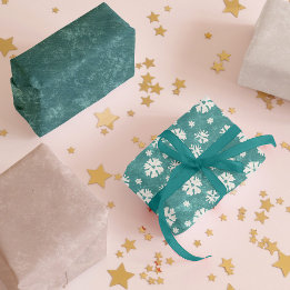 Rustikales Türkis & Beige Vintages Schneeflocken Geschenkpapier Set