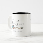 Rustikales Türkis Feather Arrow Boho Chic Love Zweifarbige Tasse (Vorderseite Links)