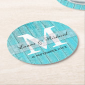 Rustikales Türkis-Holz-Country-Hochzeitsmonogramm Runder Pappuntersetzer (Angewinkelt)