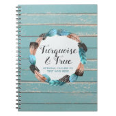 Rustikales Türkis-Holz u. Feder-Kranz Boho Chic Notizblock (Vorderseite)