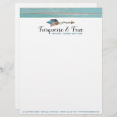 Rustikales Türkis-Holz-u. Feder-Pfeil Boho Chic Briefbogen (Vorne/Hinten)