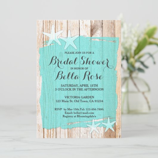 Rustikales türkisblaues Brautparty Einladung (Stehend Vorderseite)