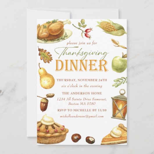 Rustikales Türkisches Erntedank Abendessen Einladung (Vorderseite)