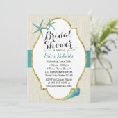 Rustikales türkisfarbenes Beach Seashells Brautpar Einladung (Stehend Vorderseite)