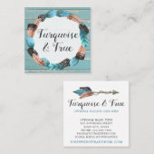 Rustikales türkisfarbenes Holz und Feather Arrow B Quadratische Visitenkarte (Vorne/Hinten)