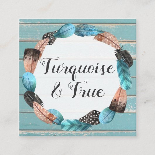 Rustikales türkisfarbenes Holz und Feather Arrow B Quadratische Visitenkarte (Vorderseite)