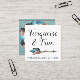 Rustikales türkisfarbenes Holz und Feather Arrow B Quadratische Visitenkarte