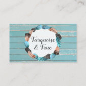 Rustikales türkisfarbenes Holz und Feather Arrow B Visitenkarte (Vorderseite)