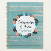 Rustikales türkisfarbenes Holz und Feather Wreath Planer (Vorderseite)