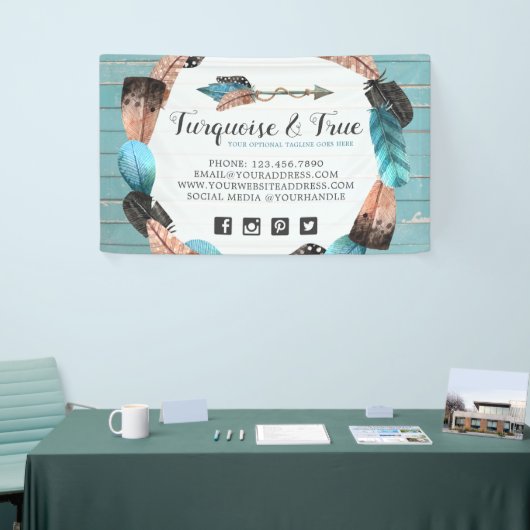 Rustikales türkisfarbenes Holz und Federn Arrow Bo Banner (Messeveranstaltung)