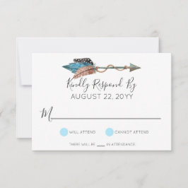 Rustikales türkisfarbenes Holzfeathers Arrow Weddi RSVP Karte