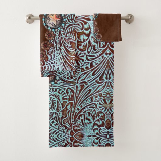 Rustikales, türkisfarbenes Western Badhandtuch Set (Insitu)