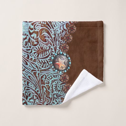 Rustikales, türkisfarbenes Western Badhandtuch Set (Waschlappen)