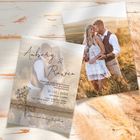 Rustikales Twine Burlap Wildblume Boho Foto Weddin Einladung