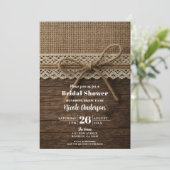 Rustikales Twine Ribbon Wood & Lace Brautparty Einladung (Stehend Vorderseite)