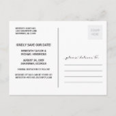 Rustikales Typografie-Overlay-Foto Save the Date Ankündigungspostkarte (Rückseite)