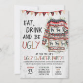 Rustikales Ugly Sweater Christmas Party Einladung (Vorderseite)