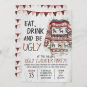 Rustikales Ugly Sweater Christmas Party Einladung (Vorne/Hinten)