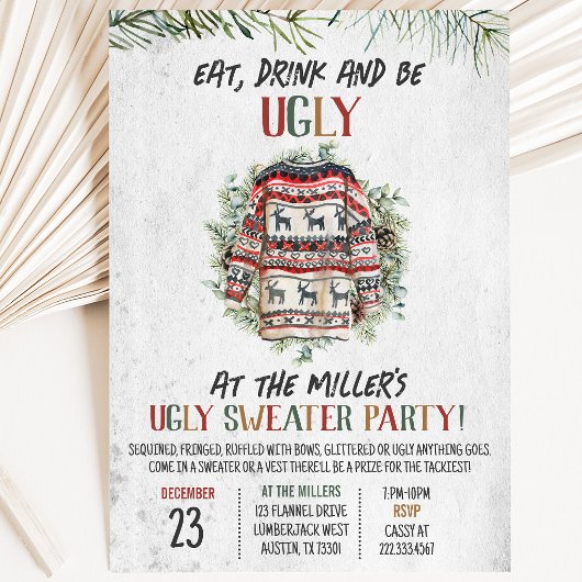 Rustikales Ugly Sweater Christmas Party Einladung
