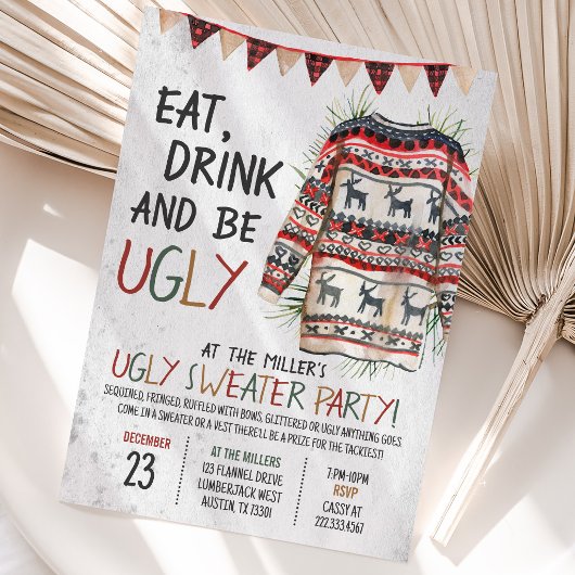 Rustikales Ugly Sweater Christmas Party Einladung