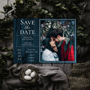 Rustikales und einfaches Foto   Blau Save the Date