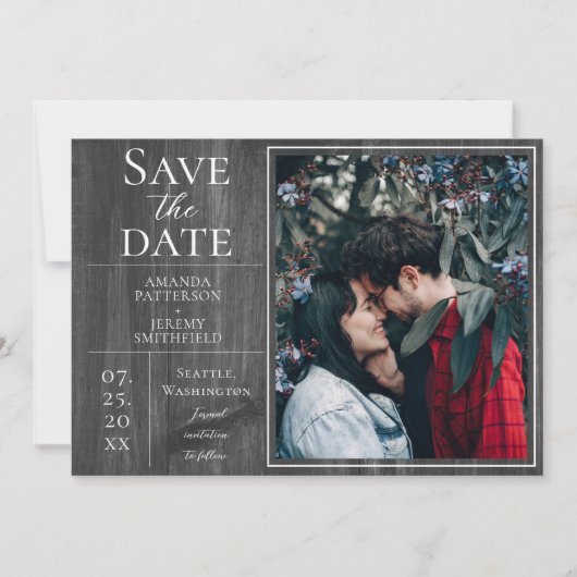 Rustikales und einfaches Foto | Graue Save the Dat Save The Date (Vorderseite)