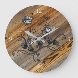 Rustikales und elegantes Holz und Rose Große Wanduhr