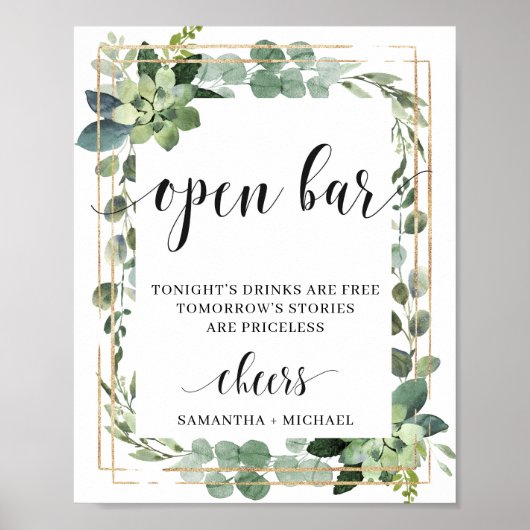 Rustikales, üppiges Grün, offenes Bar Poster (Vorne)