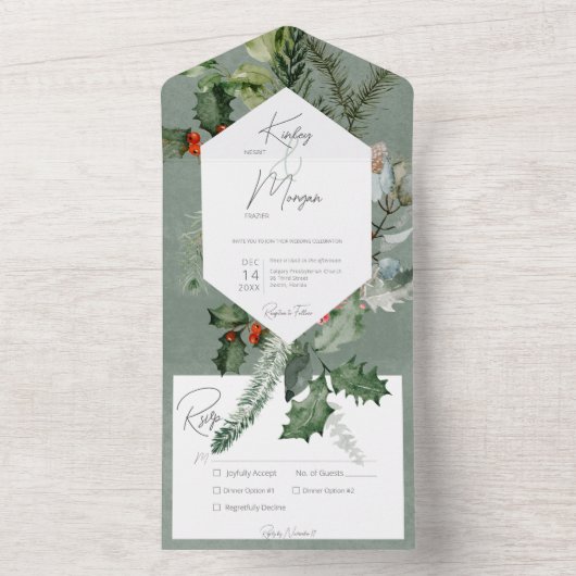 Rustikales Urlaubserlebnis Grün & Rote Berries Abe All In One Einladung (Innen Boden)