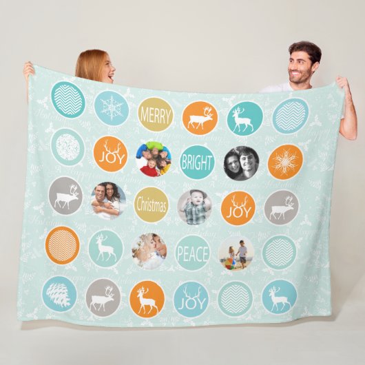 Rustikales Urlaubsmuster Weihnachtsfamilien Fotos Fleecedecke (Beispiel)