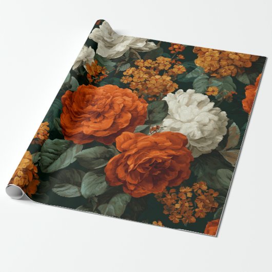 Rustikales verbranntes Orange Grün Botanisches Flo Geschenkpapier (Ungerollt)