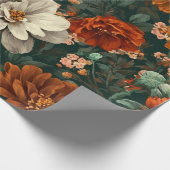 Rustikales verbranntes Orange Grün Botanisches Flo Geschenkpapier (Ecke)