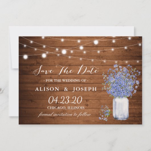 Rustikales Vergessen nicht ich Lichter Hochzeit sp Save The Date (Vorderseite)