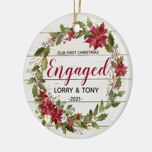 Rustikales Verlobtes Weihnachtsgeschenk Keramik Ornament (Links)