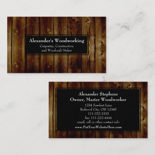 Rustikales vertikales Holz verschalt Zimmerei-Bau Visitenkarte (Vorne/Hinten)