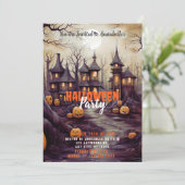 Rustikales Village Full Moon Pumpkins Halloween-Pa Einladung (Stehend Vorderseite)