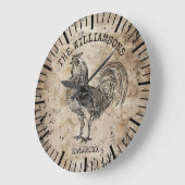 Rustikales Vintag antikes Familienname Hühner Große Wanduhr (Winkel)