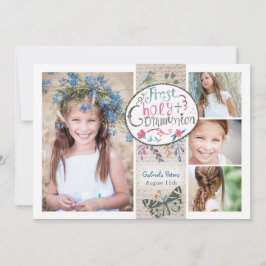 Rustikales Vintag Beige Erste Heilige Kommune Blum Einladung