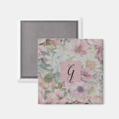 Rustikales Vintag Blush Pink Blumenmuster Monogram Magnet (Vorderseite/Rückseite)