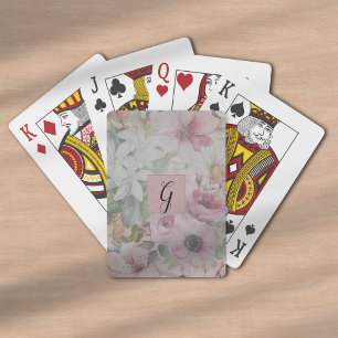 Rustikales Vintag Blush Pink Blumenmuster Monogram Spielkarten