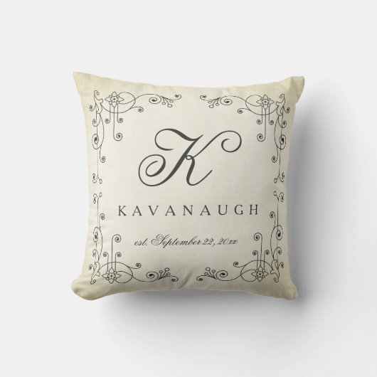 Rustikales Vintag Design Monogram Hochzeitskissen Kissen (Vorderseite)