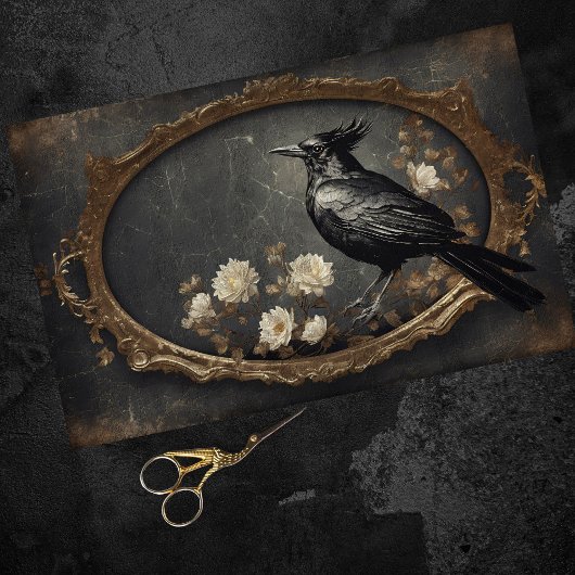 Rustikales Vintag Gothic Crow Decoupage Seidenpapier