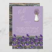 Rustikales Vintag Lavendel Wood Brautparty Einladung (Vorne/Hinten)