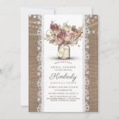 Rustikales Vintag Mason Jar Burlap Lace Brautparty Einladung (Vorderseite)