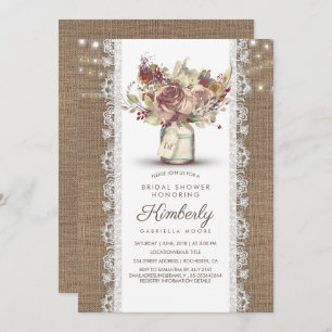 Rustikales Vintag Mason Jar Burlap Lace Brautparty Einladung