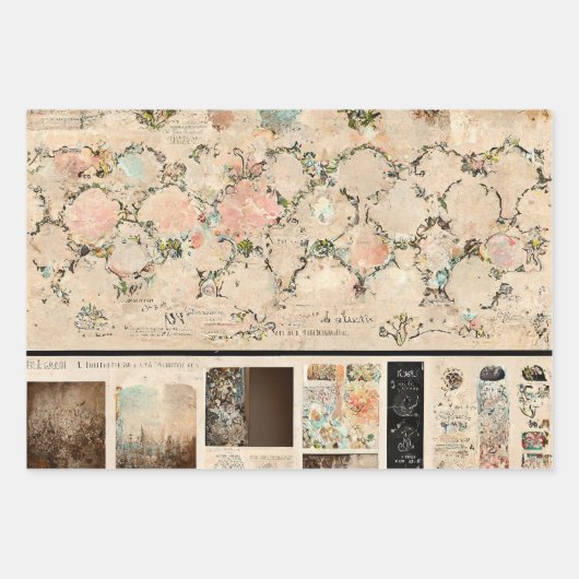 Rustikales Vintag Romantisches Paris Geschenkpapier Set (Vorderseite)