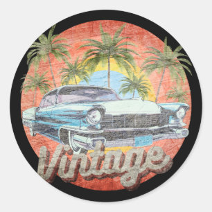 Rustikales Vintage Car Sommerurlaub Runder Aufkleber